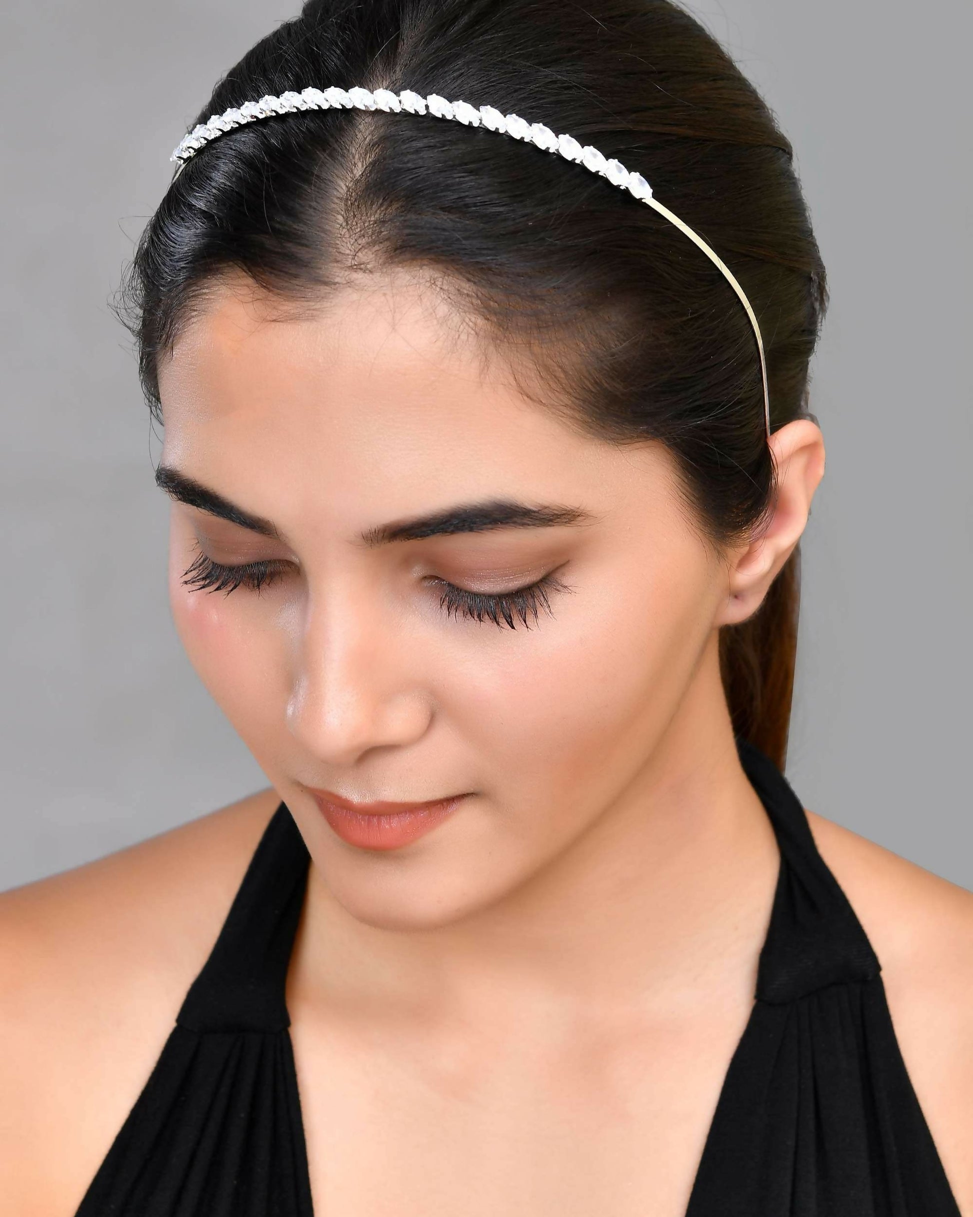 VOJ Silver Plated AD Studded Hairband | Swadesiicart
