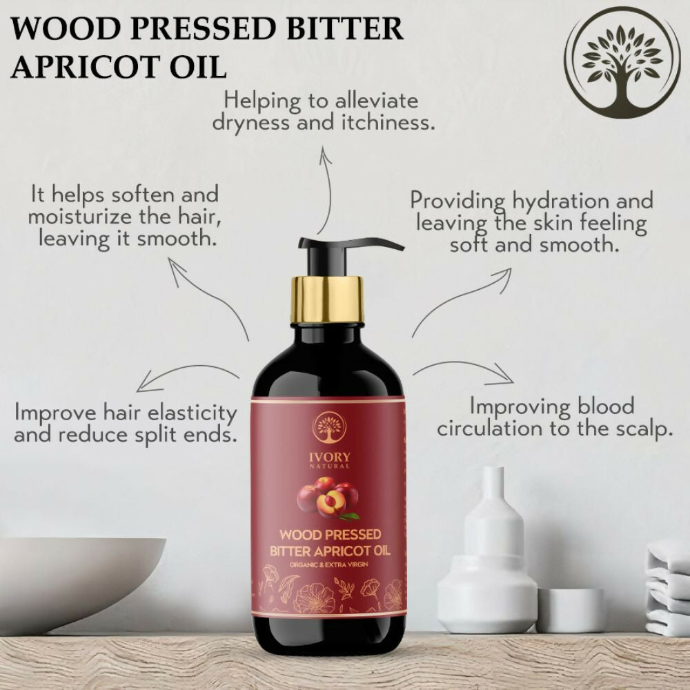 Ivory Natural Wood Pressed Bitter Apricot Oil Organic & Extra Virgin For Deep Moisturization, Gentle Hydration, And Youthful Glow | Swadesiicart