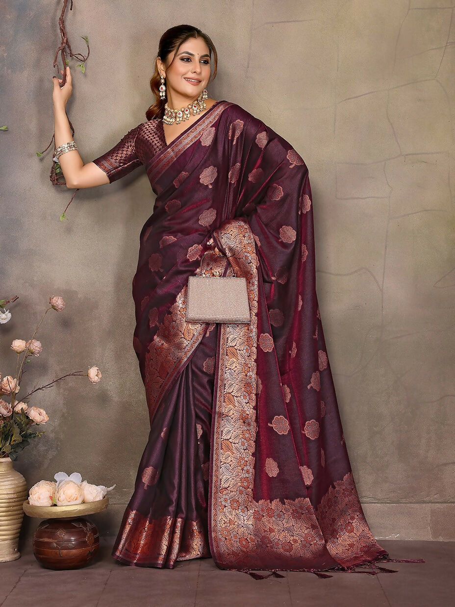 Joban Fashion Magenta Pink Woven Jacquard Banarasi Silk Sarees | Swadesiicart