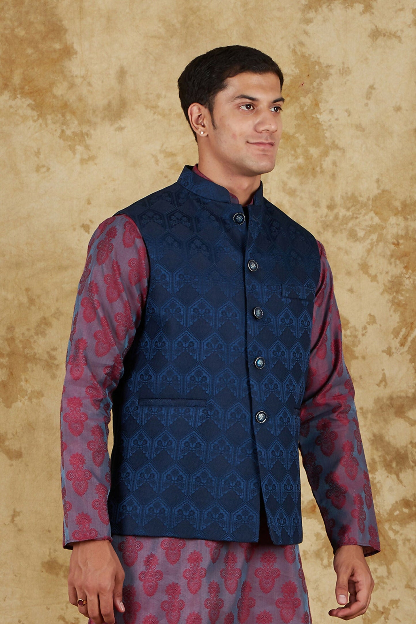 Bluesaanchi Men's Jacquard Rose Red With White Waistcoat | Swadesiicart