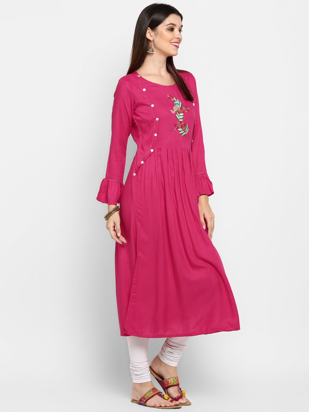 NOZ2TOZ Women's Pink Rayon Anarkali Kurta (1 Pc Set) - Swadesiicart