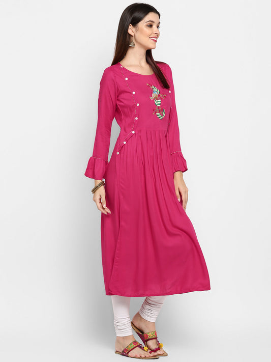 NOZ2TOZ Women's Pink Rayon Anarkali Kurta (1 Pc Set) - Swadesiicart