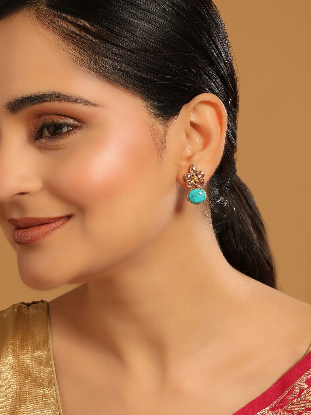 Nuyug 22K Gold Plated Turquoise Bloom Studs | Swadesiicart