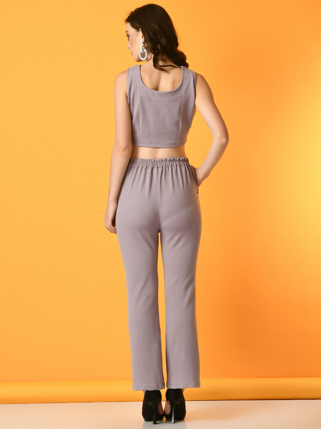 Myshka Women's Lavender Solid Top With Trousers - Swadesiicart