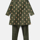 Ahalyaa Green Poly Silk Gold Print Kids Kurta Churidar Set For Boys | Swadesiicart