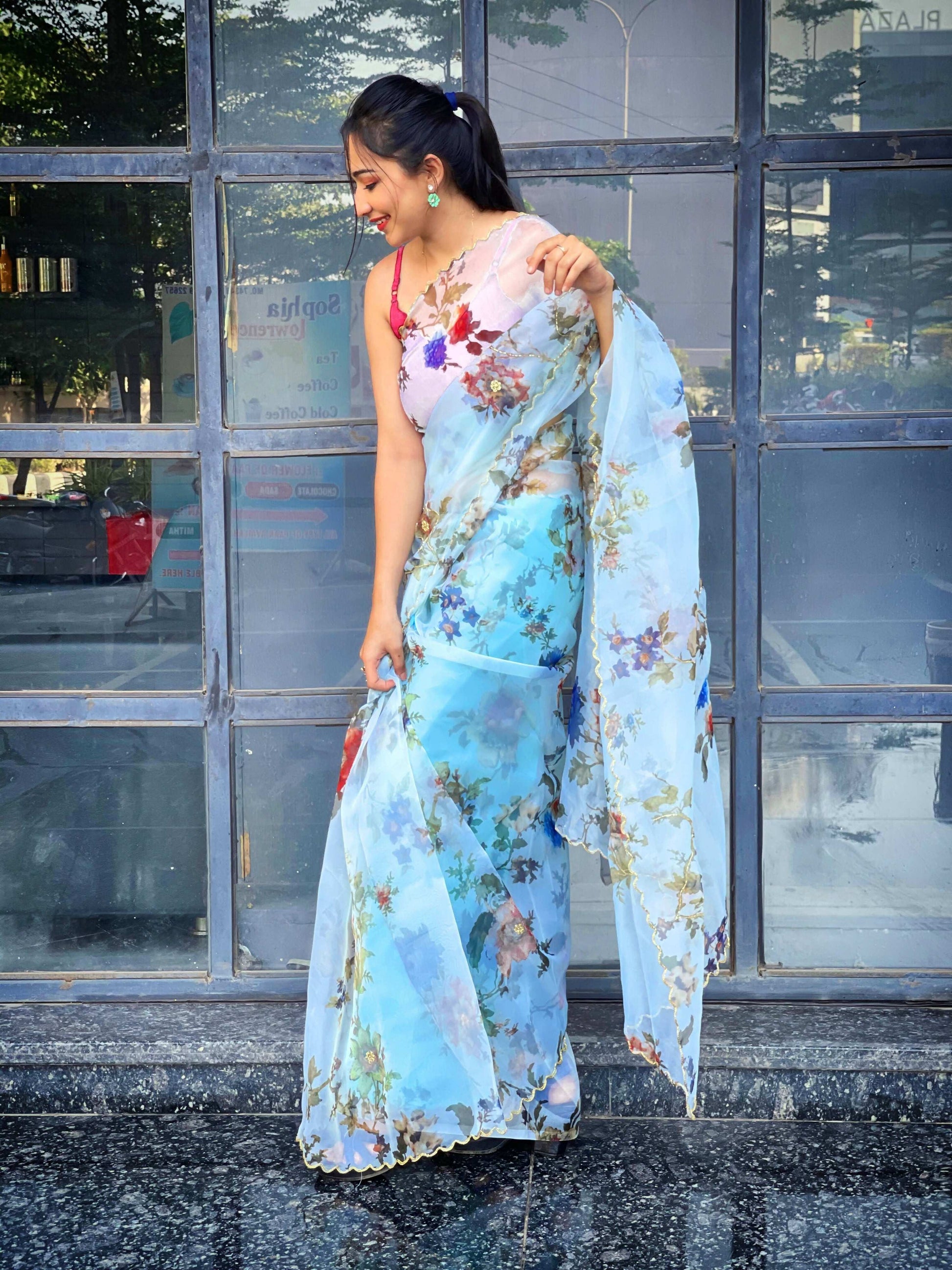Vamsee Saras Sky Organza Saree - Swadesiicart