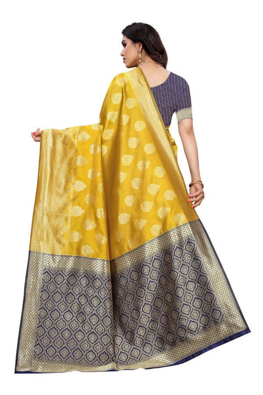 Vamika Banarasi Jacquard Weaving Yellow Saree (Dangal Yellow) | Swadesiicart