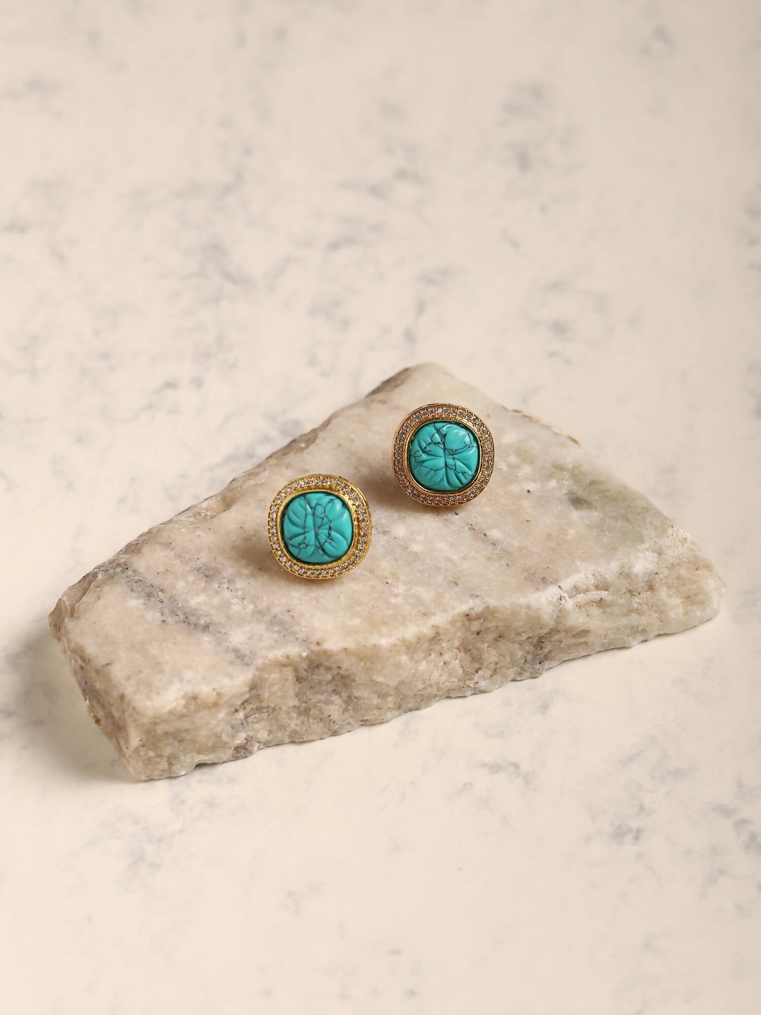 Blue Gold-Polished Handcrafted Studs Earrings - Ruby Raang - Ruby Raang Studio