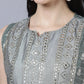 Myshka Women Grey Ethnic Motifs Printed Kurta with Shararas With Dupatta Set | Swadesiicart