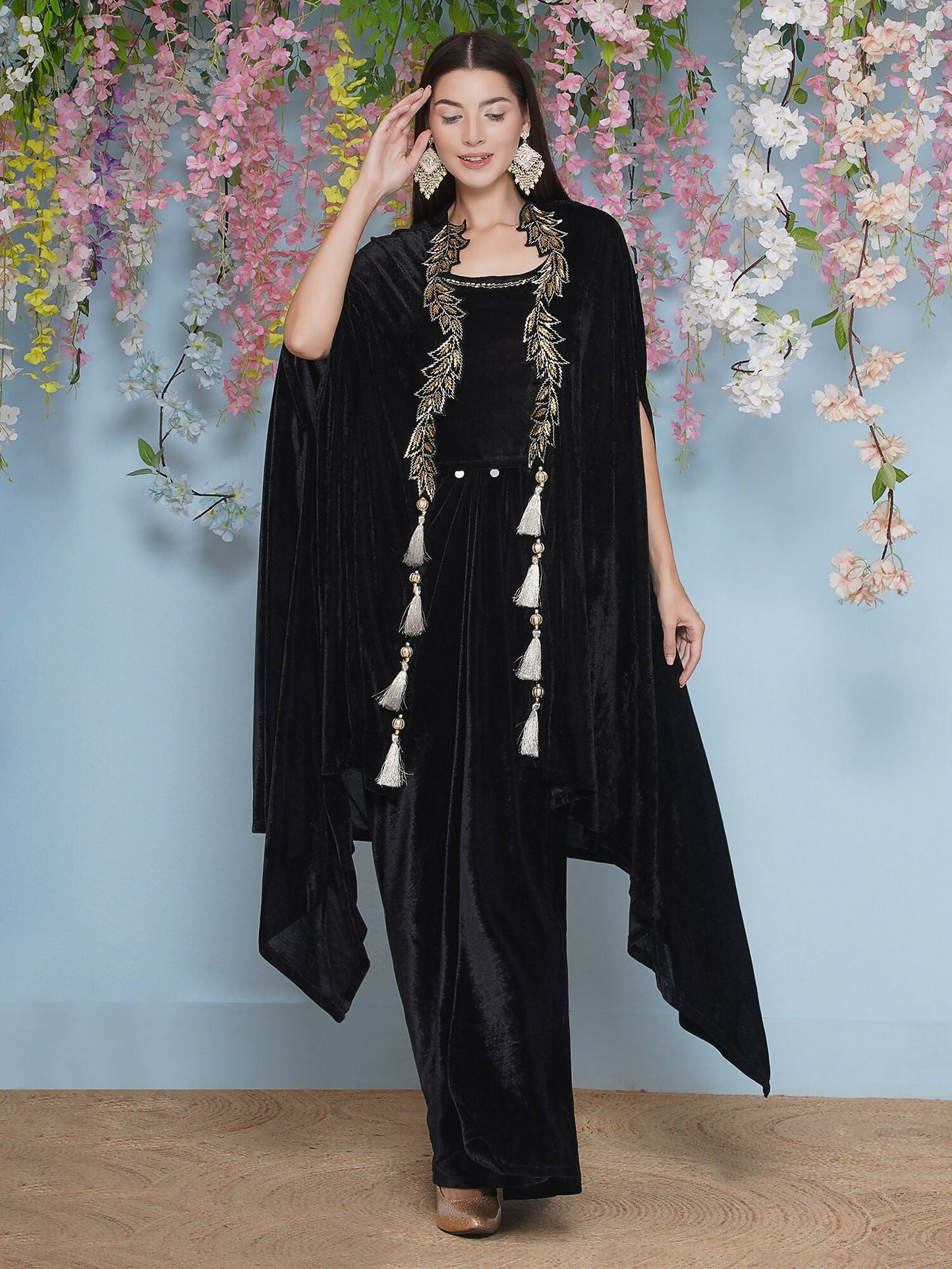 Joban Fashion Black Hand Embellished Cape with Inner and Skirt - Swadesiicart