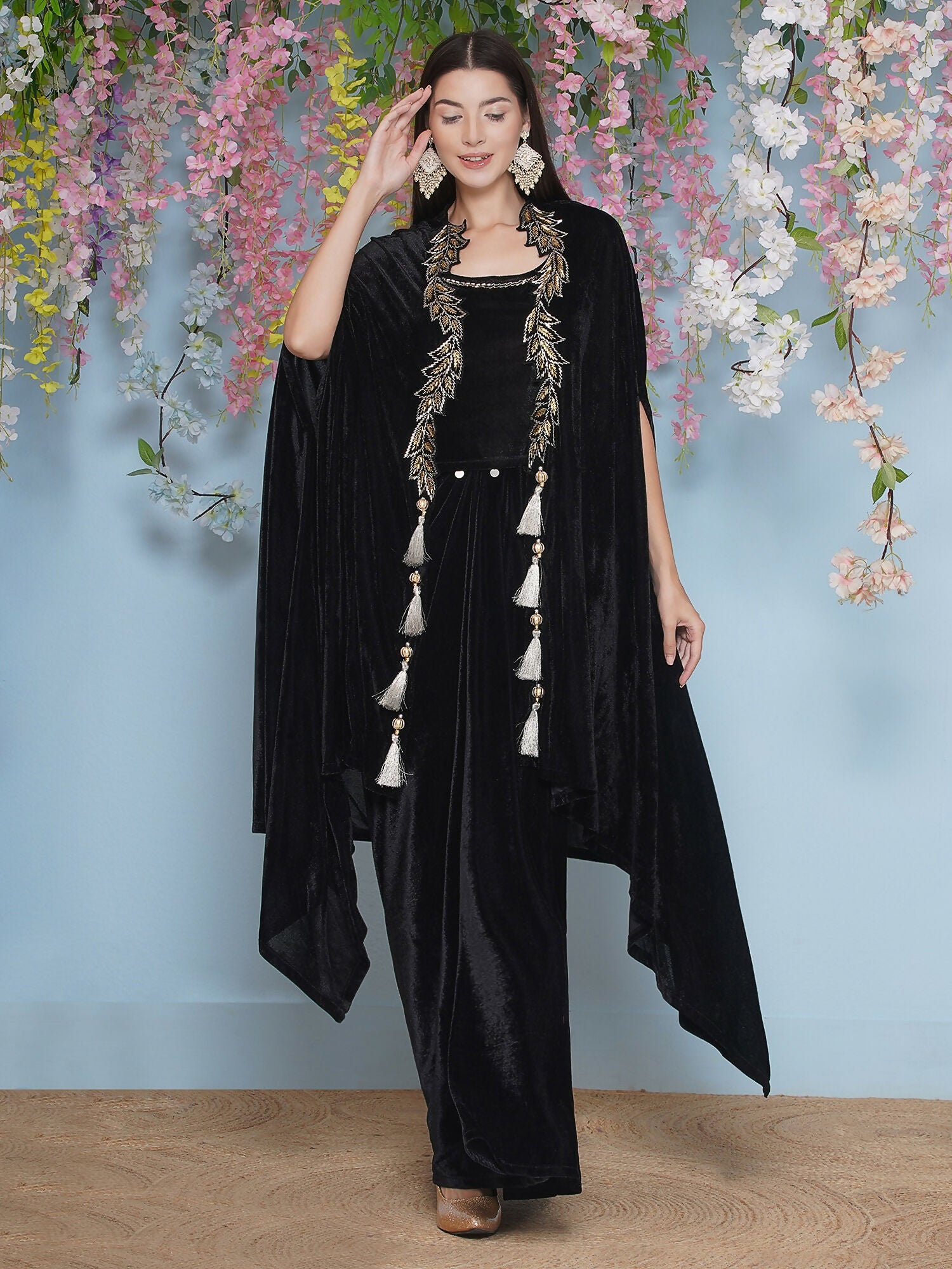 Joban Fashion Black Hand Embellished Cape with Inner and Skirt - Swadesiicart