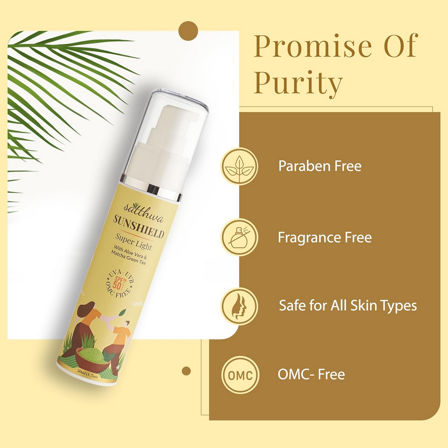 Satthwa Sunshield Super Light Sunscreen With Aloe Vera & Matcha Green Tea | Swadesiicart