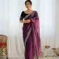 Attrctive Looking Gold Jari, Sequance Embroidery Work Twill Net Party Wear Saree - Wine