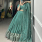 Lorenvalley Seagreen Pure Chanderi Plain With Zari Weaving Work Border Lehenga Choli | Swadesiicart