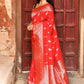 Joban Fashion Red Handwoven & Zari Work Soft Pure Handloom Banarasi Silk Saree | Swadesiicart