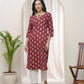 Vaasva Women Maroon Cotton Printed Straight Kurti With Pant | Swadesiicart