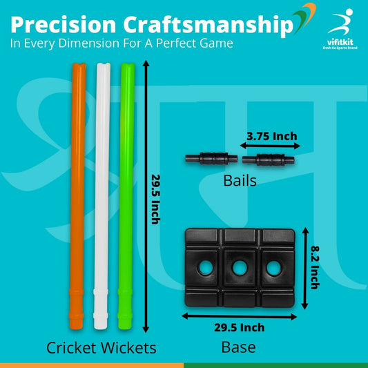Vifitkit Cricket Stumps with Stand & Bails (Tricolour) - Swadesiicart