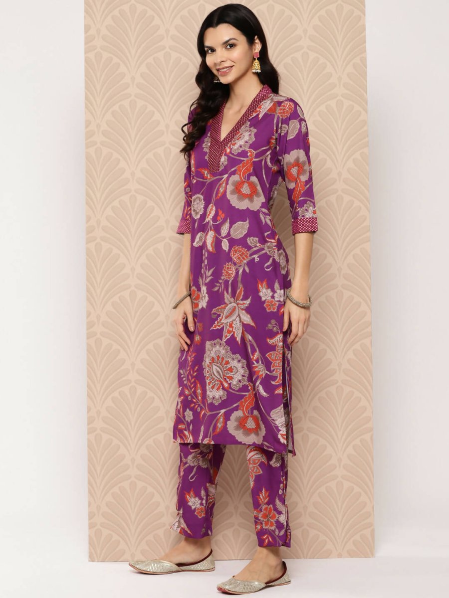 Ahalyaa Women's Traditional wear Kurta Set - Purple | Swadesiicart