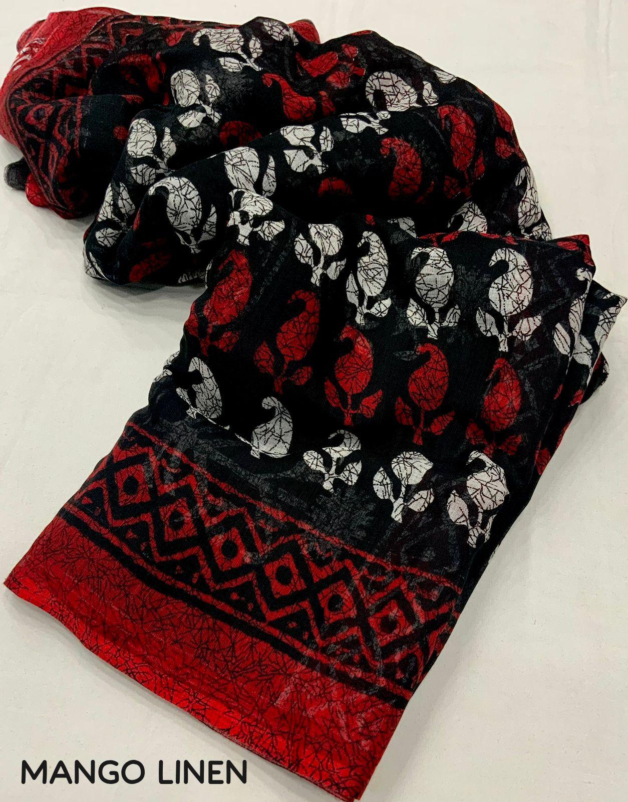 Red Linen Blend Ethnic Motifs Saree with Unstitched Blouse - Hiral Fashion | Swadesiicart
