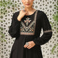 Juniper Women's Black Rayon Crepe Solid With Embroidery Straight Tunic | Swadesiicart