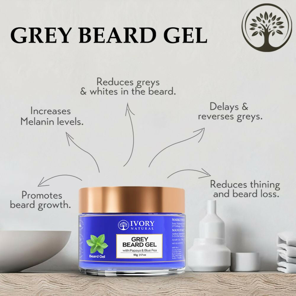Ivory Natural Grey Beard Gel Restores Dark Shine & Vibrant Of Beard | Swadesiicart