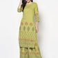 Aniyah Rayon Parrot Green Color Block Print Flared Slip-On Palazzo (AN-196K)