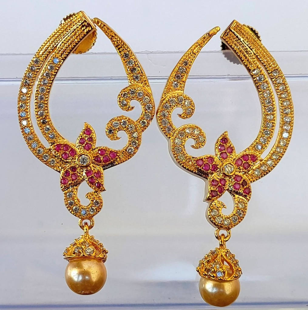Pink CZ Designer Earrings - Mokshi Collections