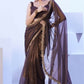 Brown C/H Net Solid Designer & Lace Work Saree - Samaa