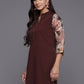 Ahalyaa Brown & Gold-Toned Mandarin Collar Printed Tunic - Brown Color | Swadesiicart