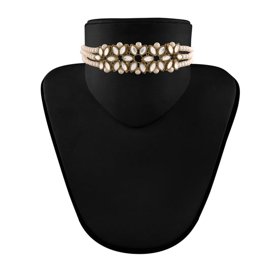 Gold-Polished Kundan & Pearl Beaded Choker Set for Women/Girls - Wahe Jewels - Swadesiicart
