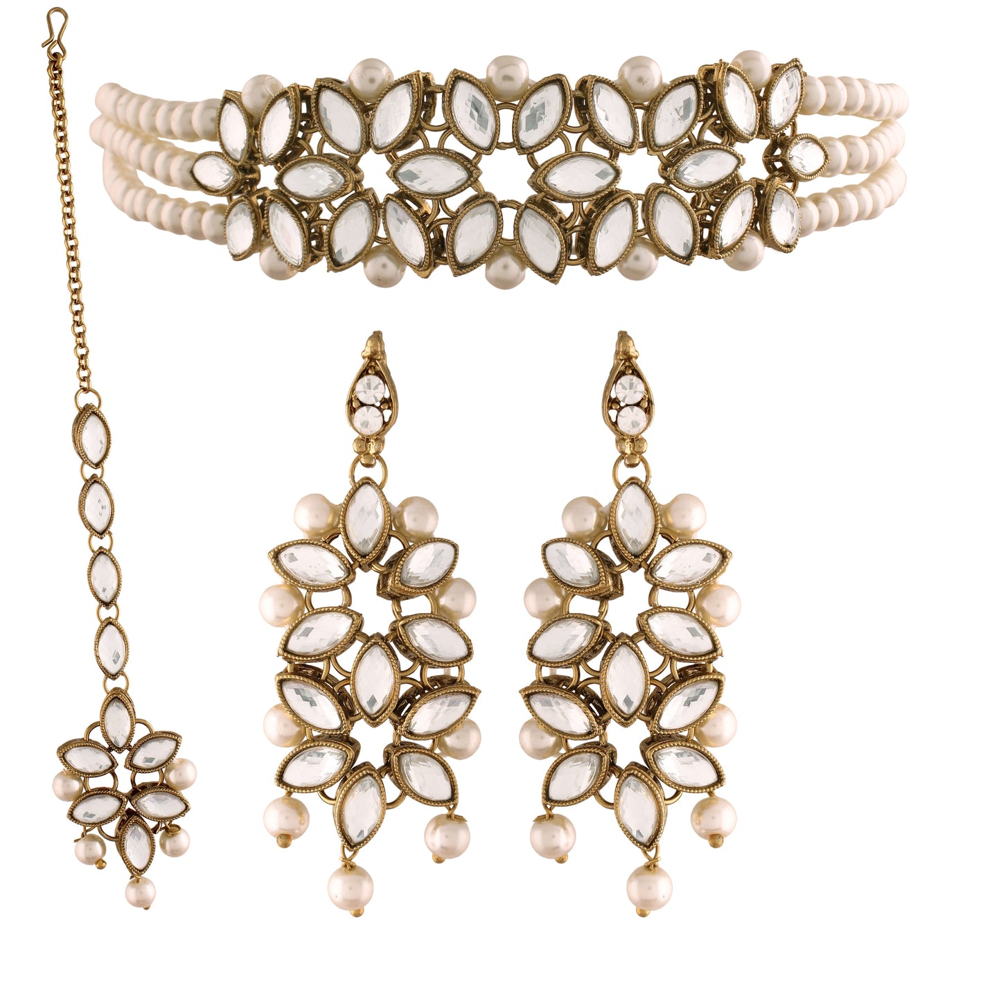 Gold-Polished Kundan & Pearl Beaded Choker Set for Women/Girls - Wahe Jewels - Swadesiicart