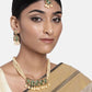 Gold-Polished Green Meenakari Choker Set Glided With Pearls For Women/Girls - Wahe Jewels - Swadesiicart