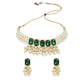Gold-Polished Traditional Green Stone Studded Multi Layered White Pearl Choker Necklace Jewellery Set with Earrings for Women And Girls - Wahe Jewels - Swadesiicart