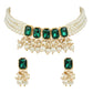 Gold-Polished Traditional Green Stone Studded Multi Layered White Pearl Choker Necklace Jewellery Set with Earrings for Women And Girls - Wahe Jewels - Swadesiicart