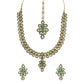 Gold-Polished Traditional Green Meenakari Handcrafted Kundan Necklace With Dangle Earrings & Maang Tikka Jewellery Set For Women/Girls - Wahe Jewels - Swadesiicart