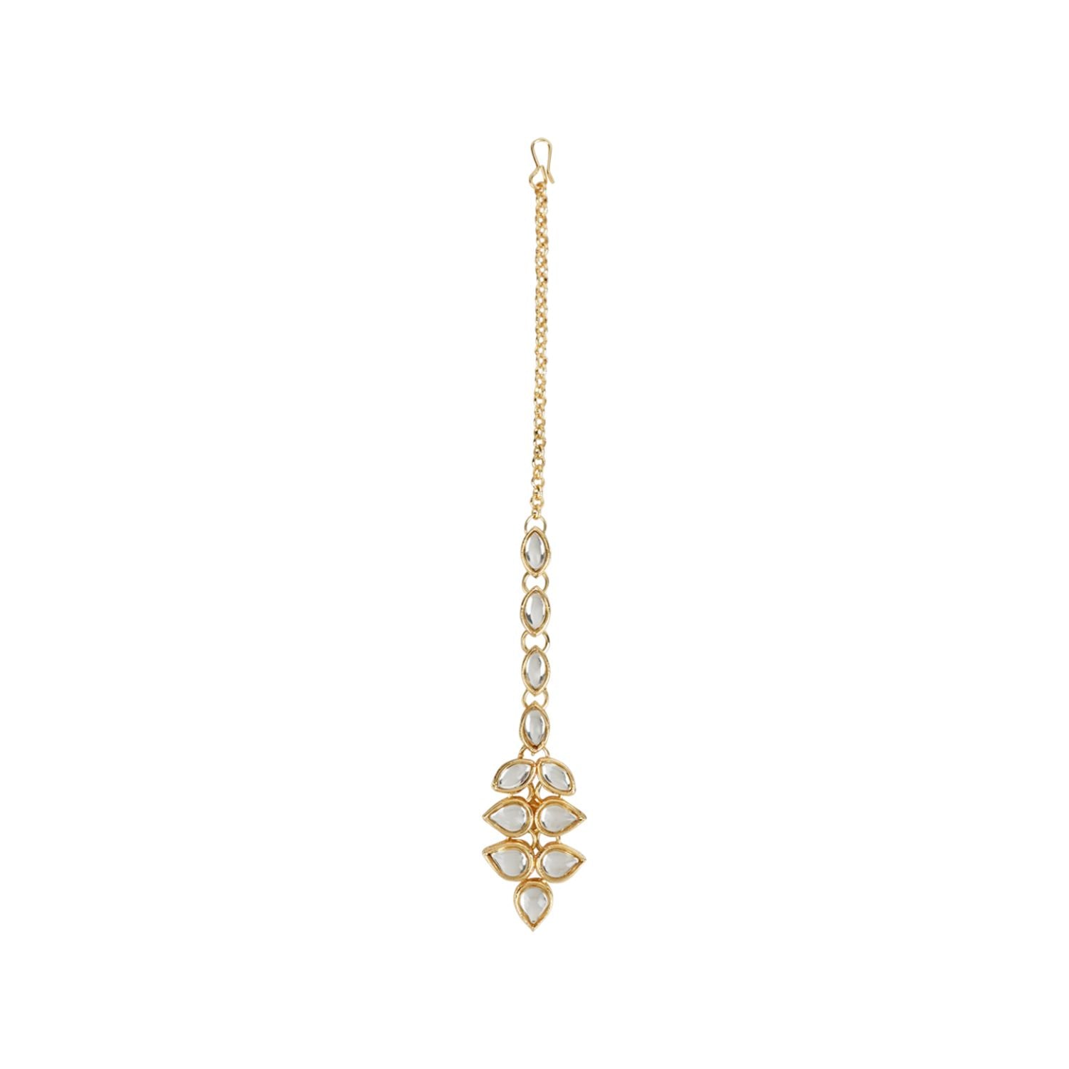 Gold-Polished Traditional Kundan Necklace Jewellery Set with Earrings & Maang Tikka for Women - Wahe Jewels - Swadesiicart