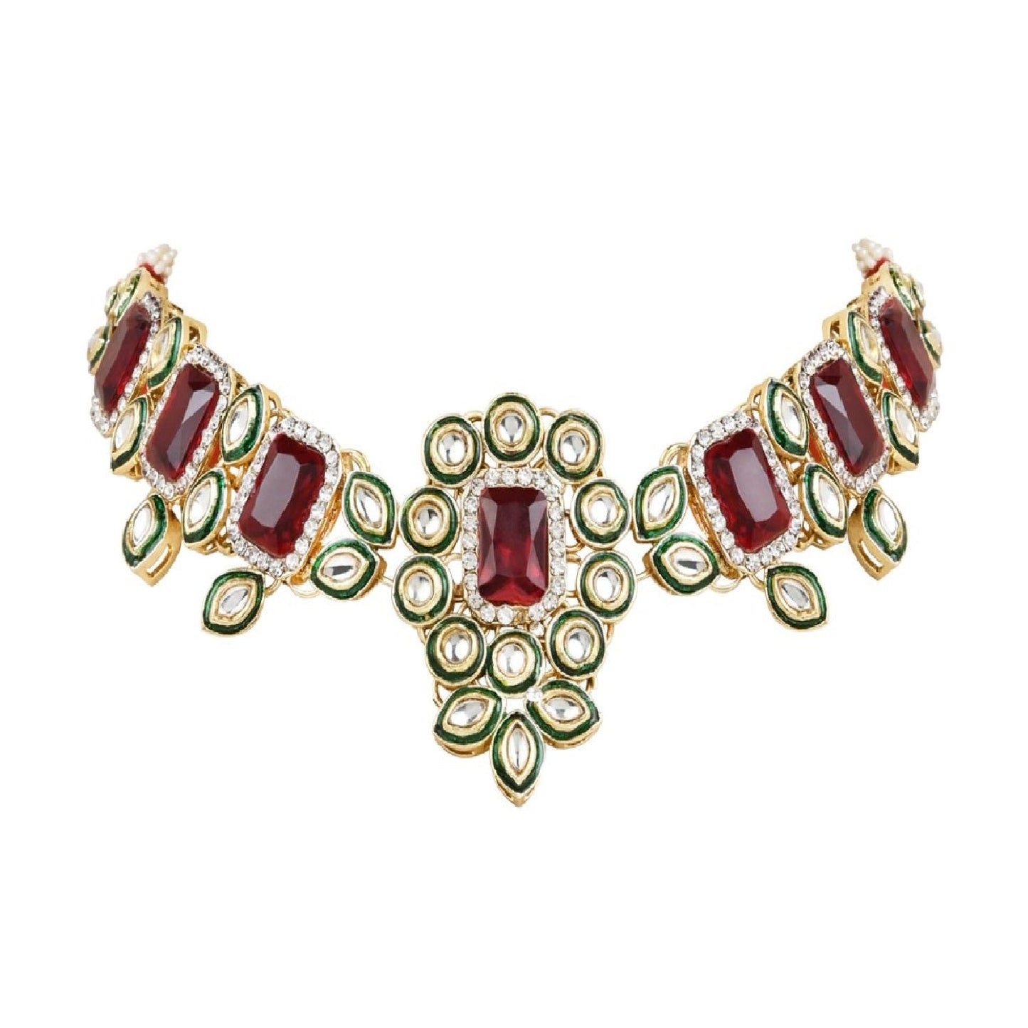 Gold-Polished Traditional Kundan & Stone Studded Choker Necklace Jewellery with Earrings & Maang Tikka Set for Women - Wahe Jewels - Swadesiicart