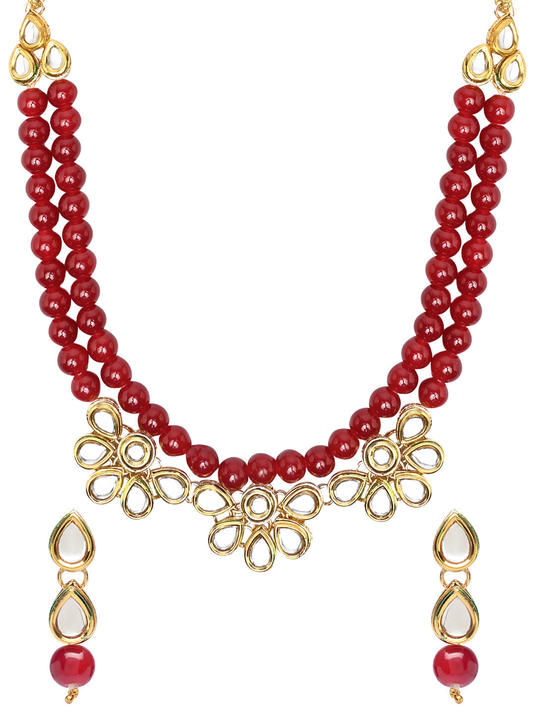 Gold-Polished Traditional Kundan & Pearls Necklace Jewellery Set with Earrings for Women And Girls - Wahe Jewels - Swadesiicart