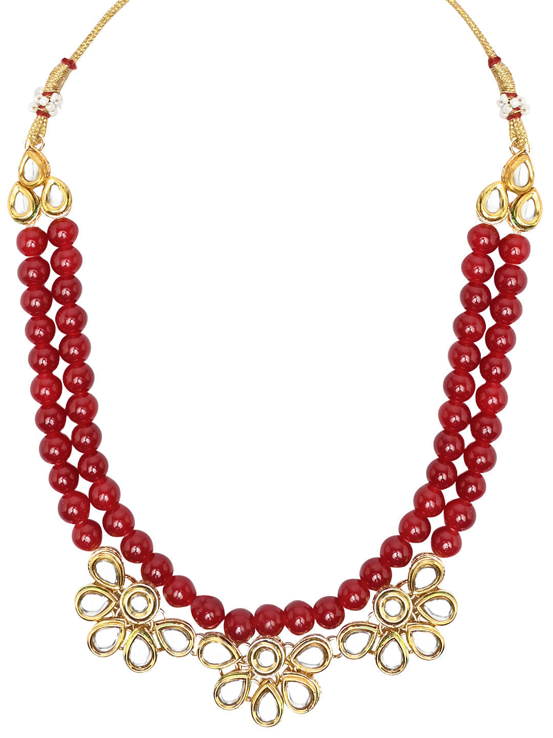 Gold-Polished Traditional Kundan & Pearls Necklace Jewellery Set with Earrings for Women And Girls - Wahe Jewels - Swadesiicart
