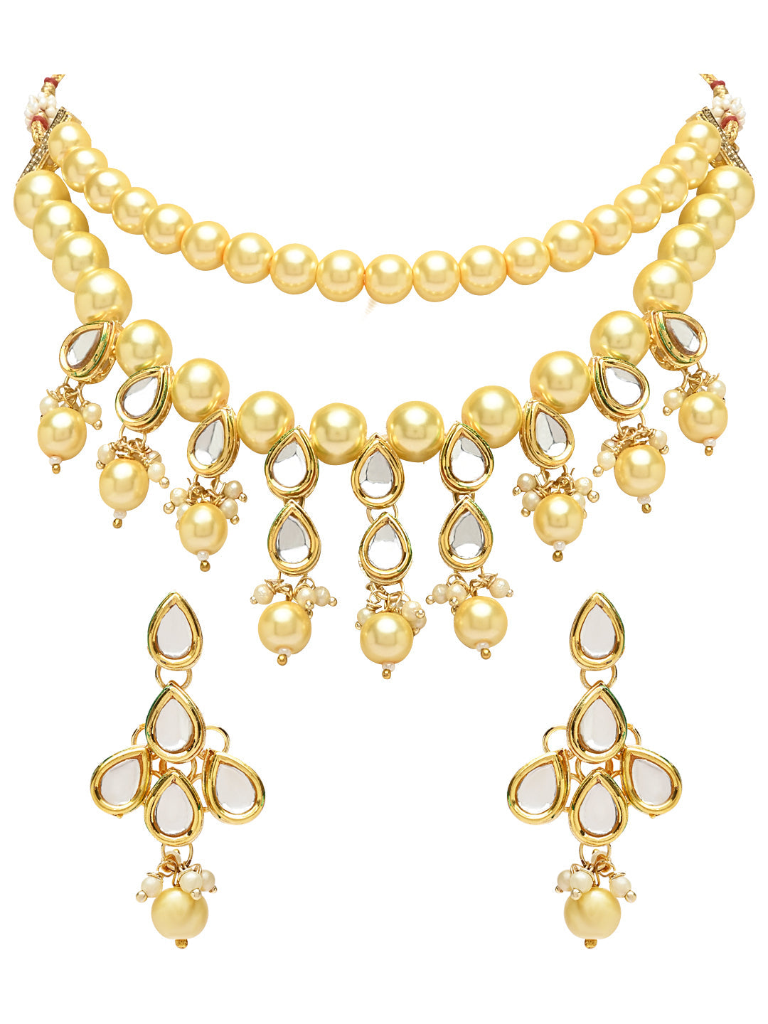 Gold-Polished Traditional Kundan & Pearls Choker Necklace Jewellery Set with Earrings for Women and Girls - Wahe Jewels - Swadesiicart