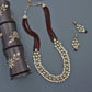Gold-Polished Traditional Stunning Maroon Meenakari Kundan Studded Pearl Necklace Jewellery Set with Earrings For Women and Girls - Wahe Jewels - Swadesiicart