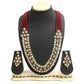 Gold-Polished Traditional Stunning Maroon Meenakari Kundan Studded Pearl Necklace Jewellery Set with Earrings For Women and Girls - Wahe Jewels - Swadesiicart