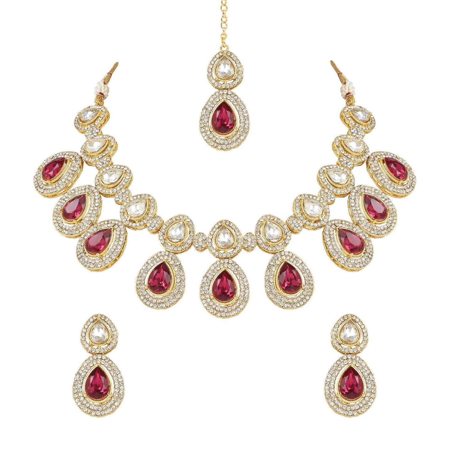 Gold-Polished Traditional Kundan & Stone Studded Choker Necklace Jewellery Set with Earrings & Maang Tikka for Women And Girls - Wahe Jewels - Swadesiicart