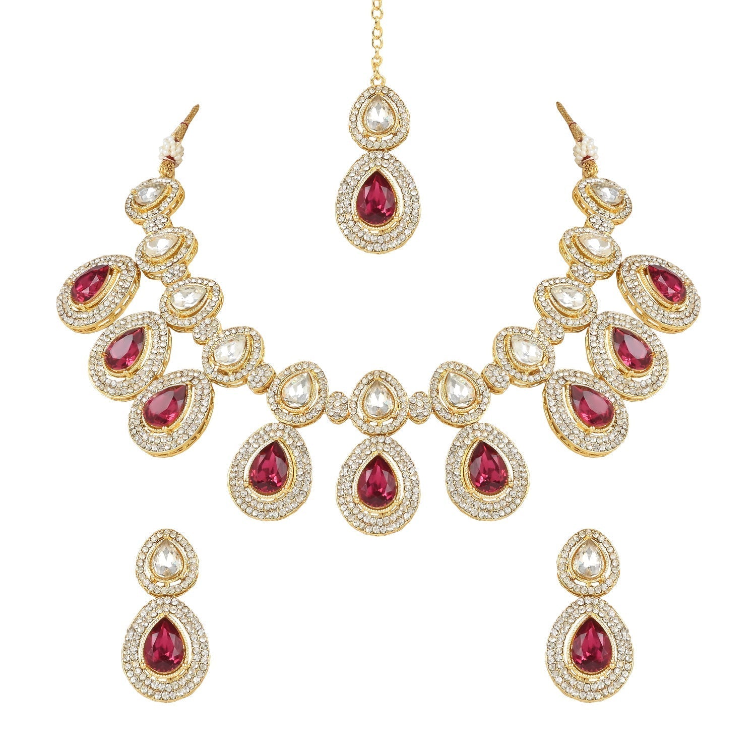 Gold-Polished Traditional Kundan & Stone Studded Choker Necklace Jewellery Set with Earrings & Maang Tikka for Women And Girls - Wahe Jewels - Swadesiicart