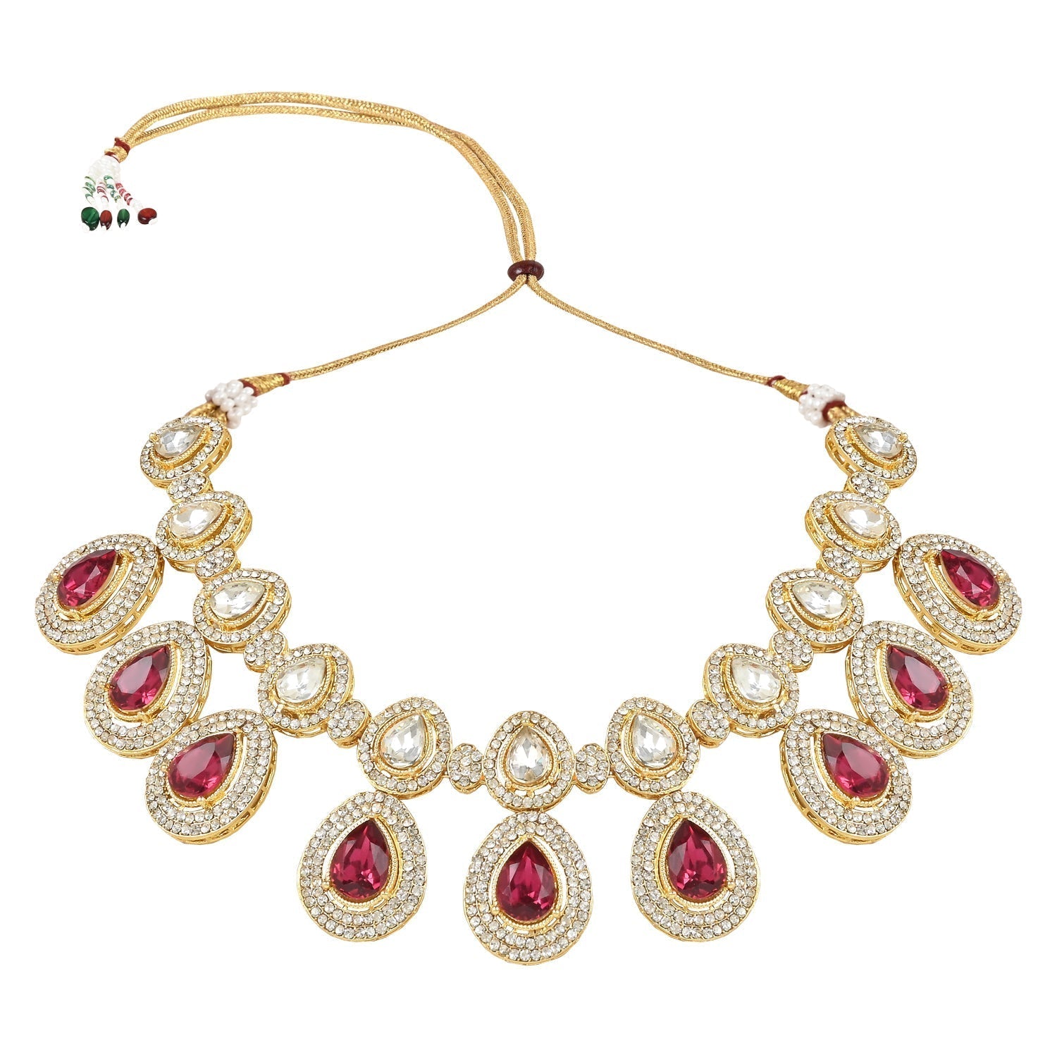 Gold-Polished Traditional Kundan & Stone Studded Choker Necklace Jewellery Set with Earrings & Maang Tikka for Women And Girls - Wahe Jewels - Swadesiicart
