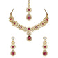 Gold-Polished Traditional Floral Design Kundan Stones Studed Necklace Jewellery Set with Earrings & Maang Tikka for Women And Girls - Wahe Jewels - Swadesiicart