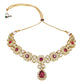 Gold-Polished Traditional Floral Design Kundan Stones Studed Necklace Jewellery Set with Earrings & Maang Tikka for Women And Girls - Wahe Jewels - Swadesiicart