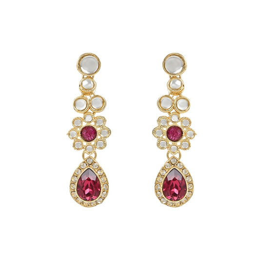 Gold-Polished Traditional Floral Design Kundan Stones Studed Necklace Jewellery Set with Earrings & Maang Tikka for Women And Girls - Wahe Jewels - Swadesiicart