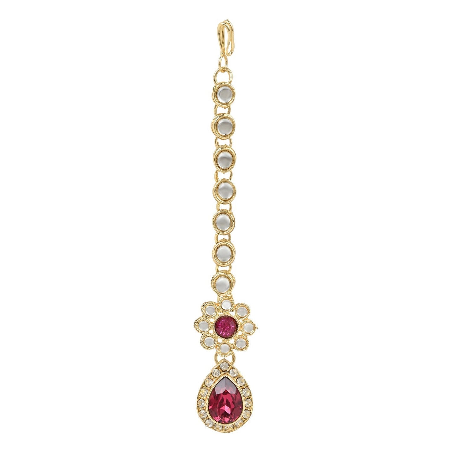 Gold-Polished Traditional Floral Design Kundan Stones Studed Necklace Jewellery Set with Earrings & Maang Tikka for Women And Girls - Wahe Jewels - Swadesiicart