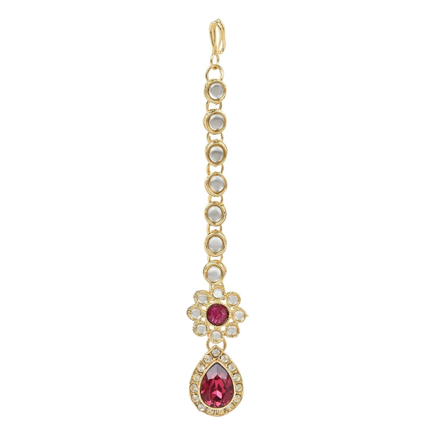 Gold-Polished Traditional Floral Design Kundan Stones Studed Necklace Jewellery Set with Earrings & Maang Tikka for Women And Girls - Wahe Jewels - Swadesiicart